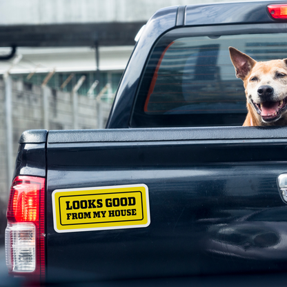 "Looks Good From My House" Funny Construction Worker Sticker