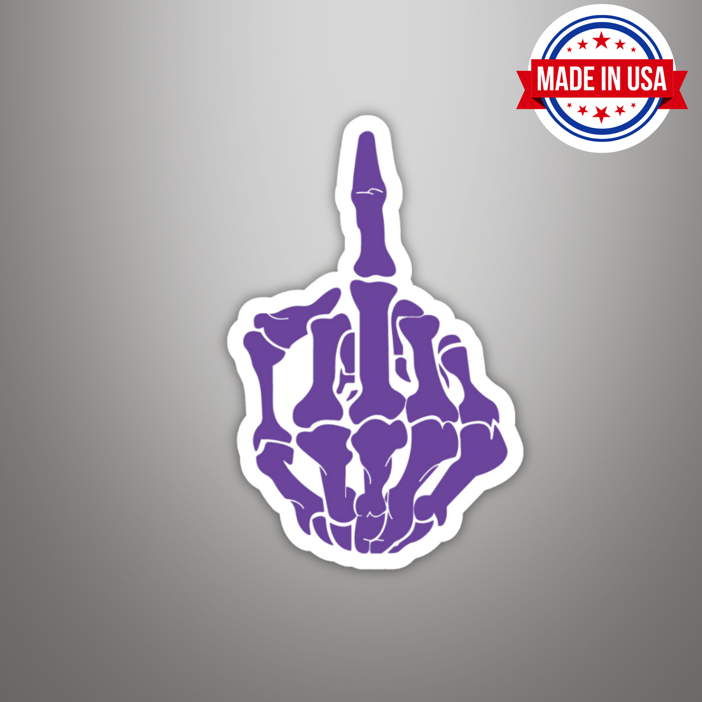 Purple Skeleton Flipping the Bird Funny Sticker