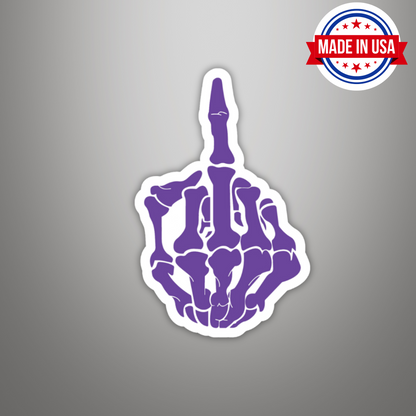 Purple Skeleton Flipping the Bird Funny Sticker