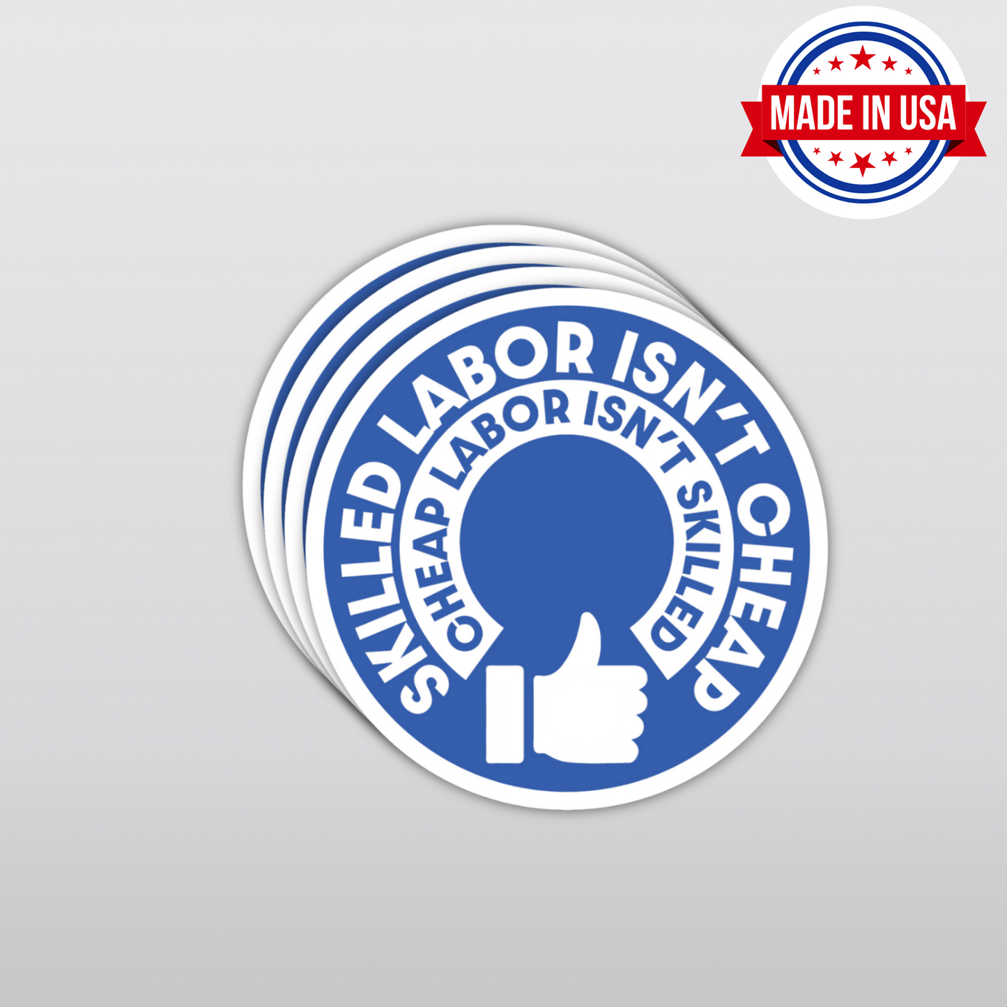 "Skilled Labor Isn't Cheap" Funny Circle Vinyl Sticker - Blue Collar Humor