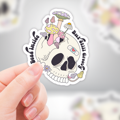 Funny Cute Skull Sticker "Dead Inside But Still Groovy" for Mental Health Awareness