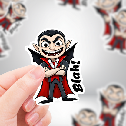 "BLAH!" Funny Vampire Cartoon Sticker - Perfect for Spooky Season