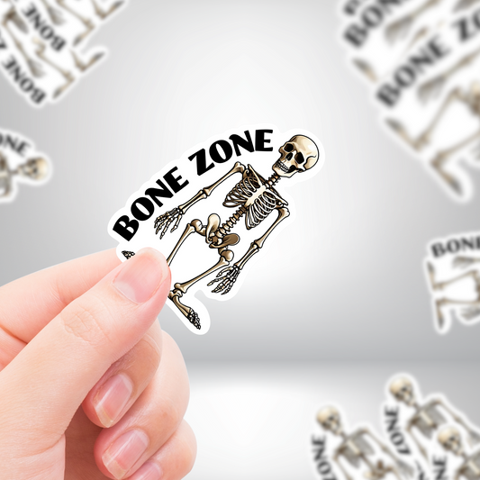 Funny Adult Halloween Sticker "Welcome To The Bone Zone"