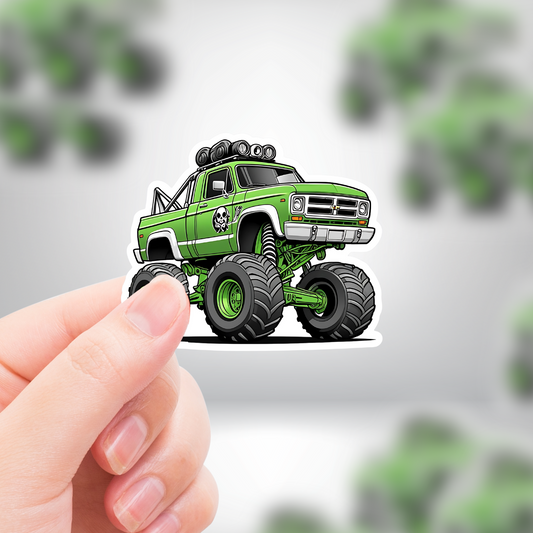 Kids Green Monster Truck Sticker - Removable, Waterproof & Durable