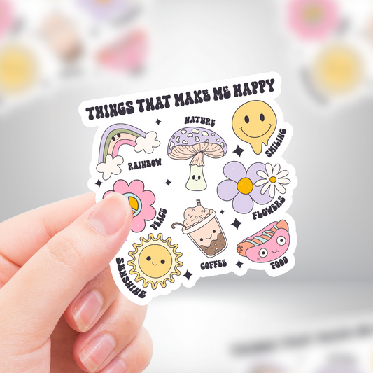 "Things That Make Me Happy" Cute Retro Hippie Mental Health Sticker