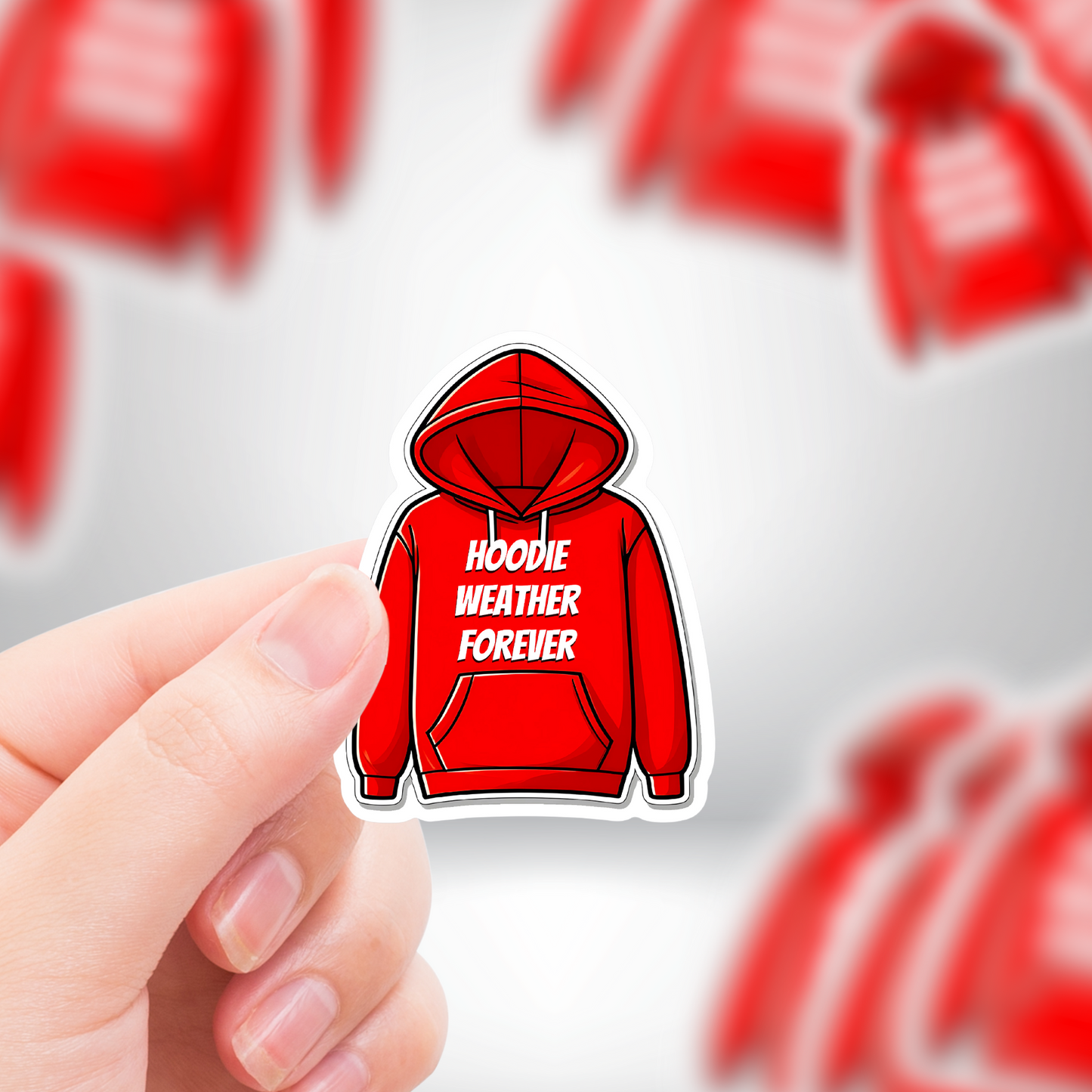 "Hoodie Weather Forever" Red Sweatshirt Viral Sticker