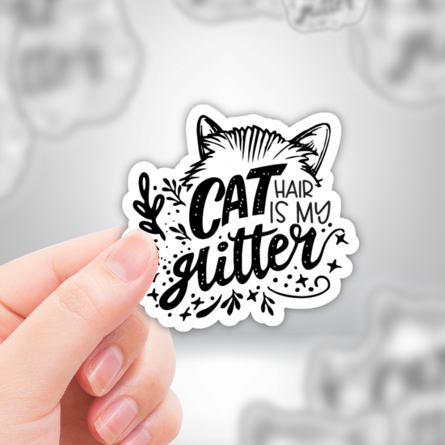 "Cat Hair is My Glitter" Funny Cat Lover Sticker in Black & White