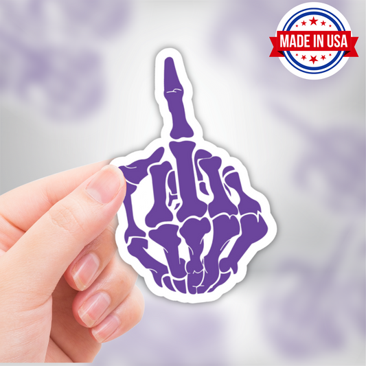 Purple Skeleton Flipping the Bird Funny Sticker