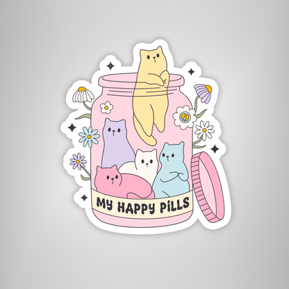 "My Happy Pills" Cat Medication Bottle - Cute Mental Health Sticker