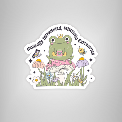 Cute Frog Introvert Mental Health Sticker "Naturally Introverted, Selectively Extroverted"