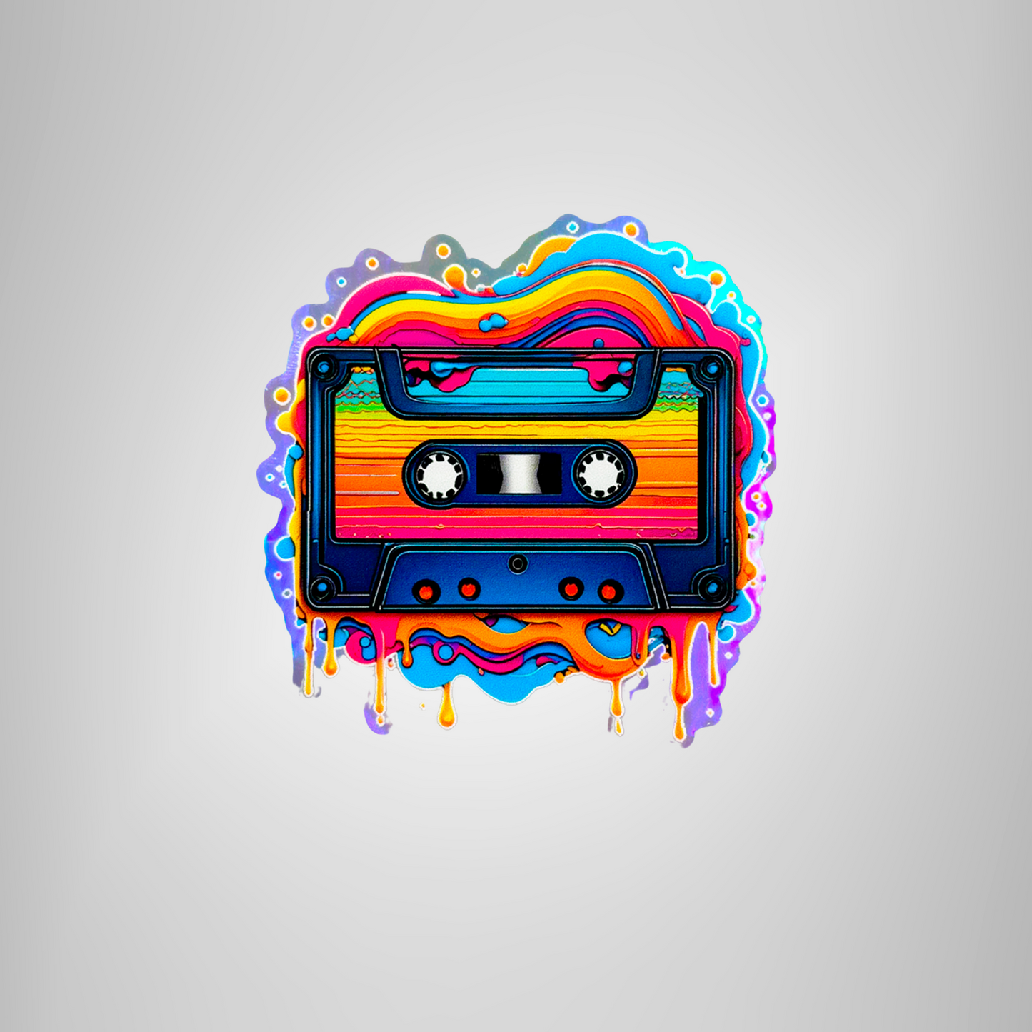 Psychedelic Holographic Dripping Cassette Sticker - For 1970 Hippie Enthusiasts!