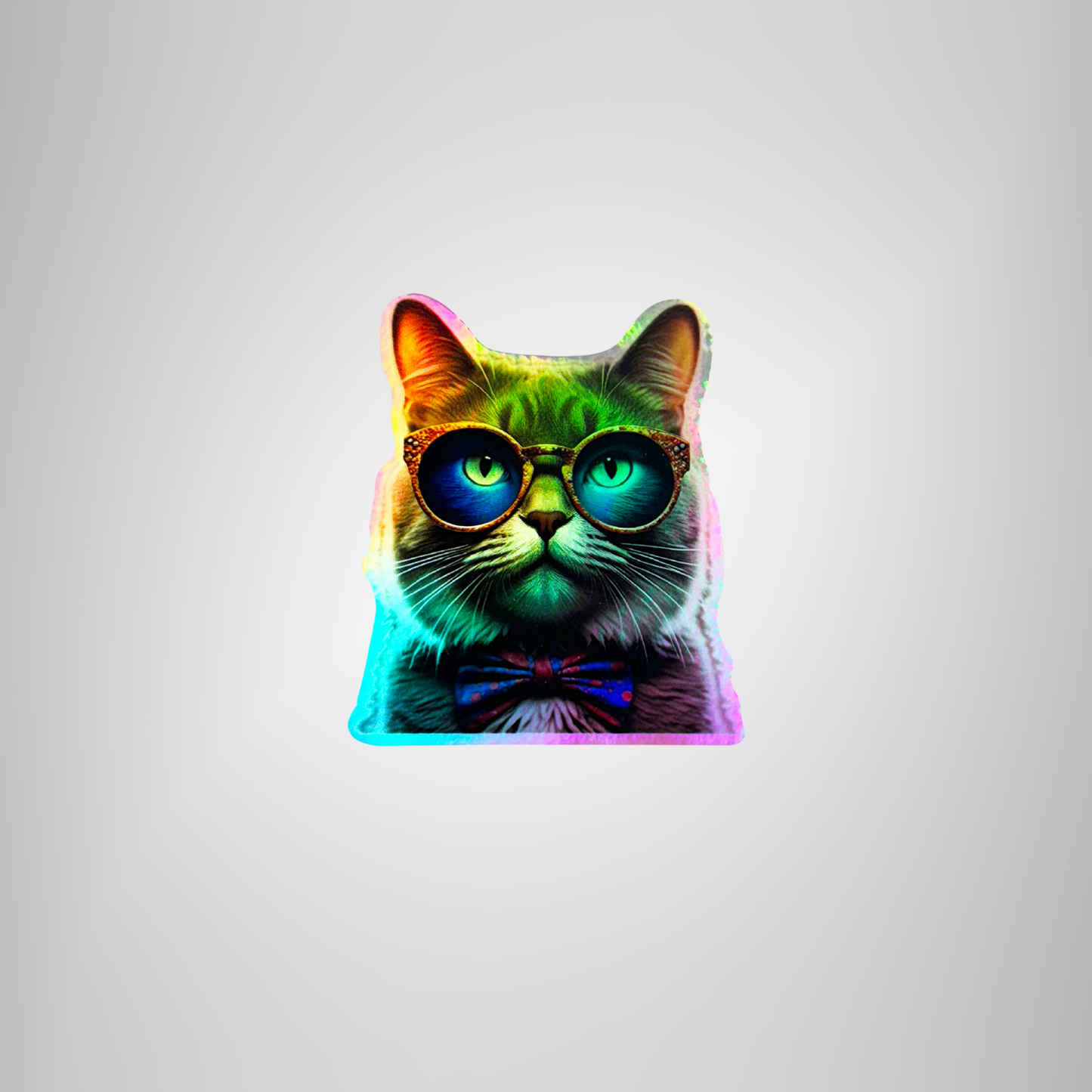 Cat in Bow-Tie & Glasses Holographic Sticker