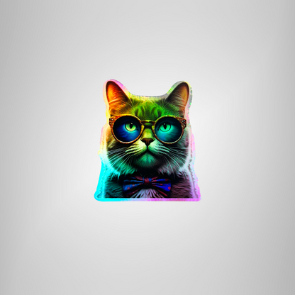 Cat in Bow-Tie & Glasses Holographic Sticker