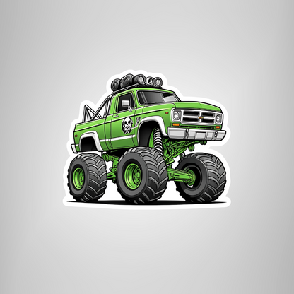 Kids Green Monster Truck Sticker - Removable, Waterproof & Durable