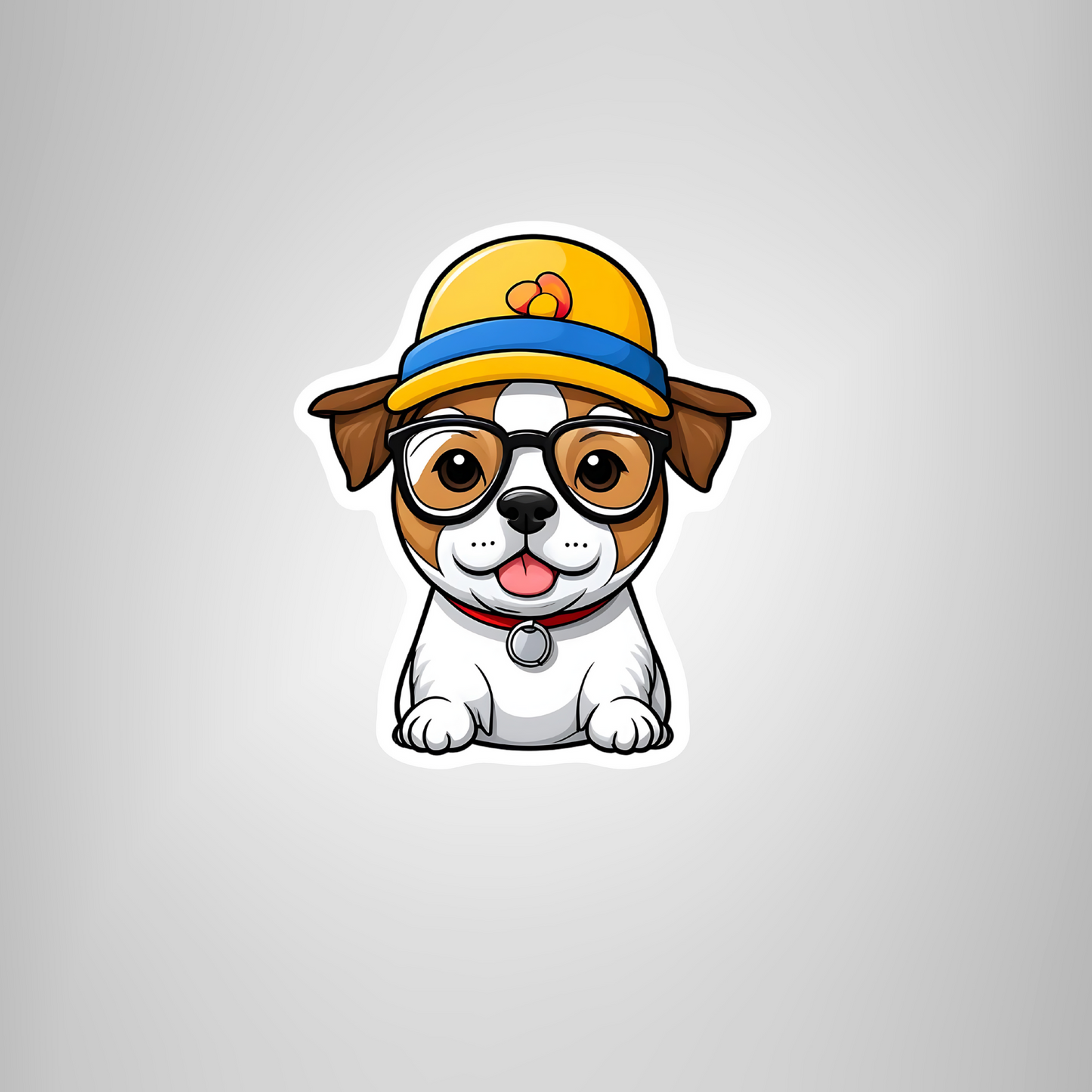 Cute Dog w/Glasses and Hat Sticker - Cute Cartoon Dog Decal for Kids & Adults