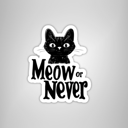 Cat "Meow or Never" Funny Kitty Black and White Sticker