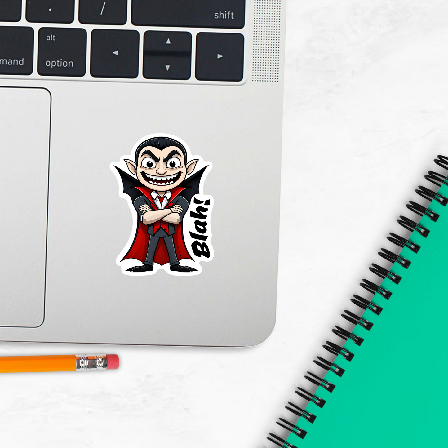 "BLAH!" Funny Vampire Cartoon Sticker - Perfect for Spooky Season